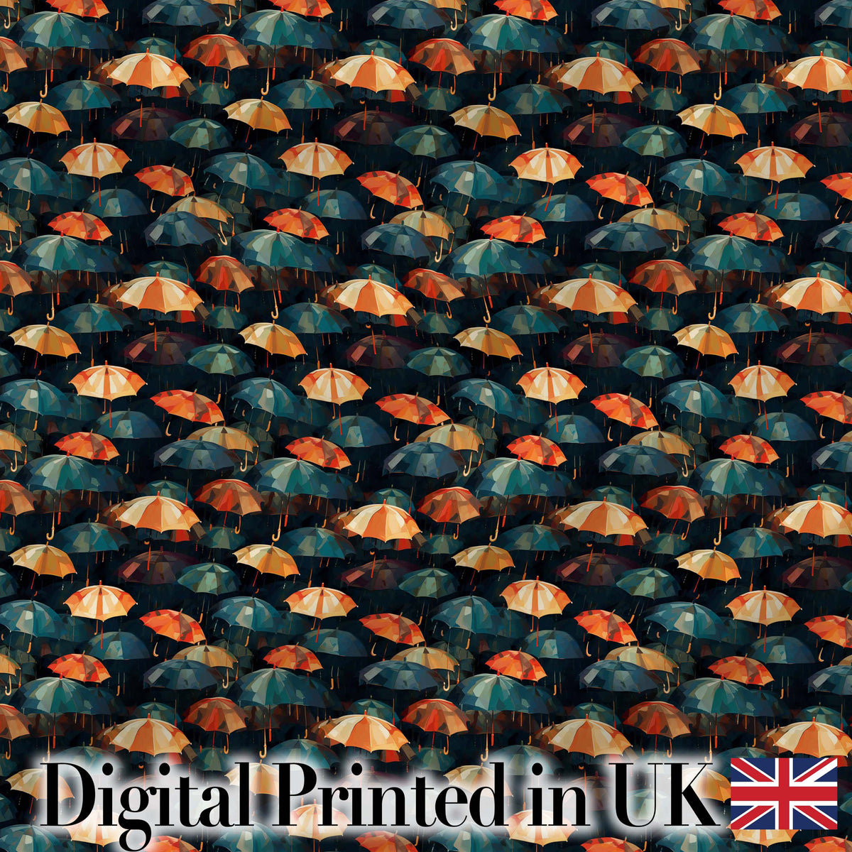 Moody Dark Umbrella Crowd in Rainy Night Seamless Pattern Digital Print Fabric by the Metre UK Sewing Quilting Textile