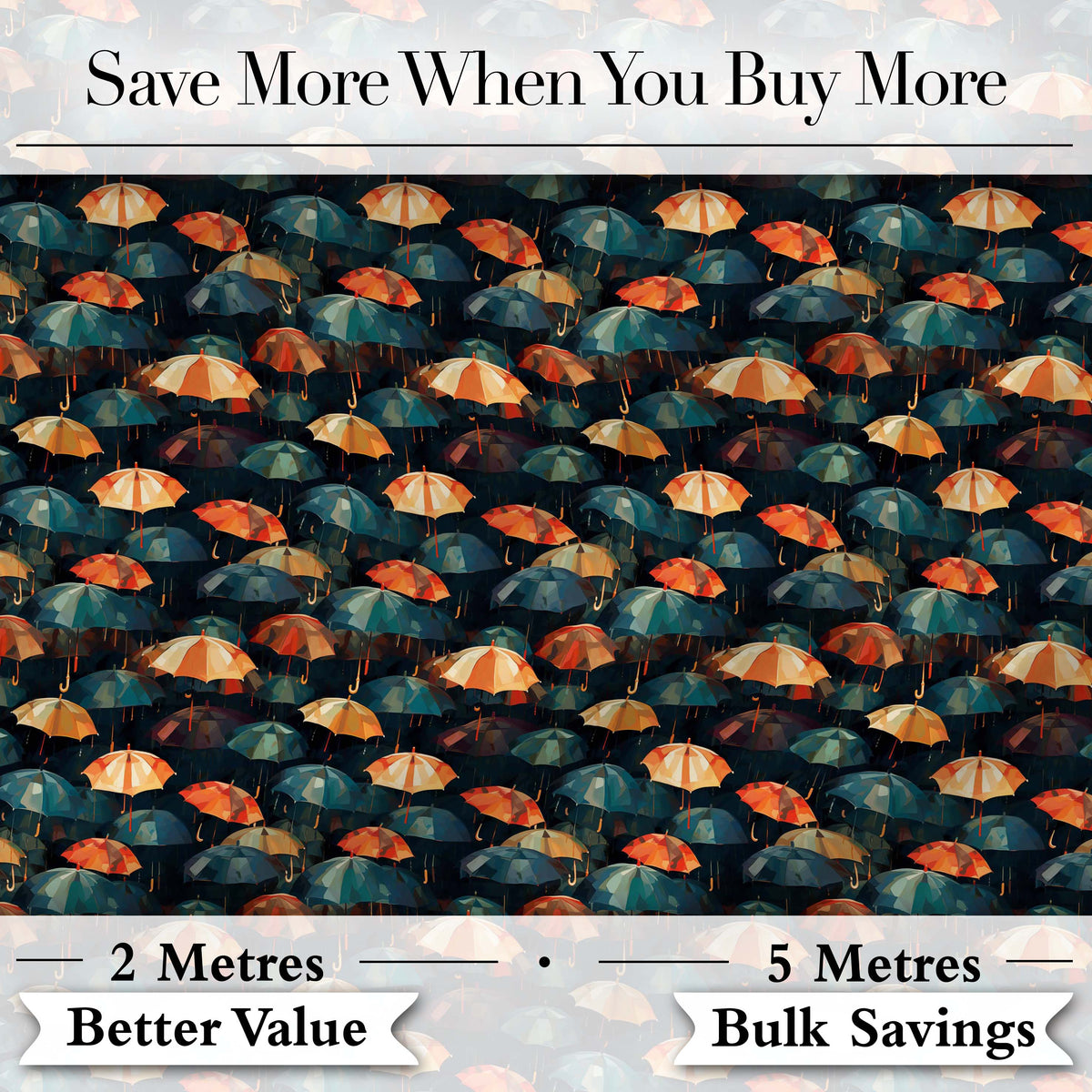 Moody Dark Umbrella Crowd in Rainy Night Seamless Pattern Digital Print Fabric by the Metre UK Sewing Quilting Textile