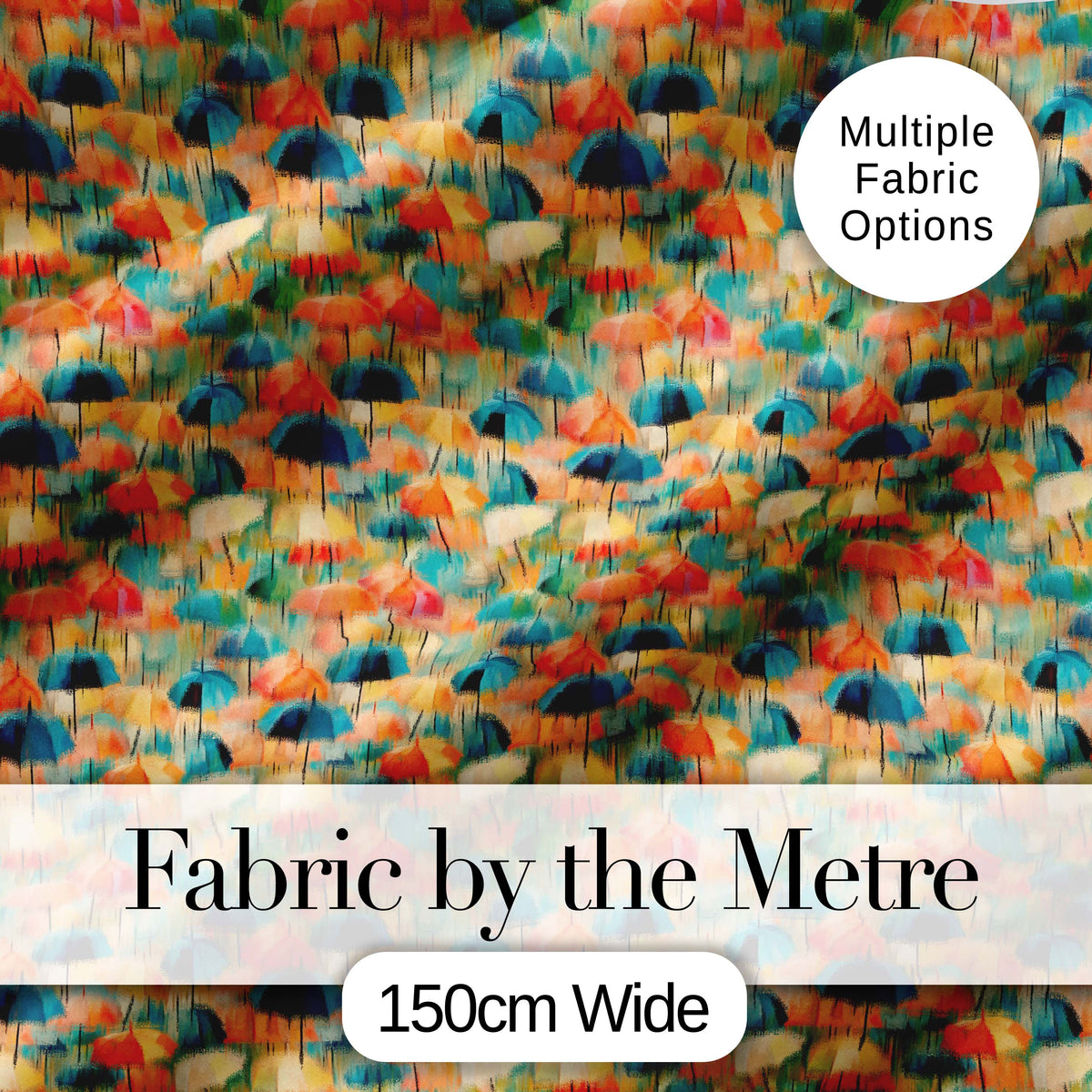 Painterly Umbrella Scene with Soft Blended Colors Seamless Pattern Digital Print Fabric by the Metre UK Sewing Quilting Textile