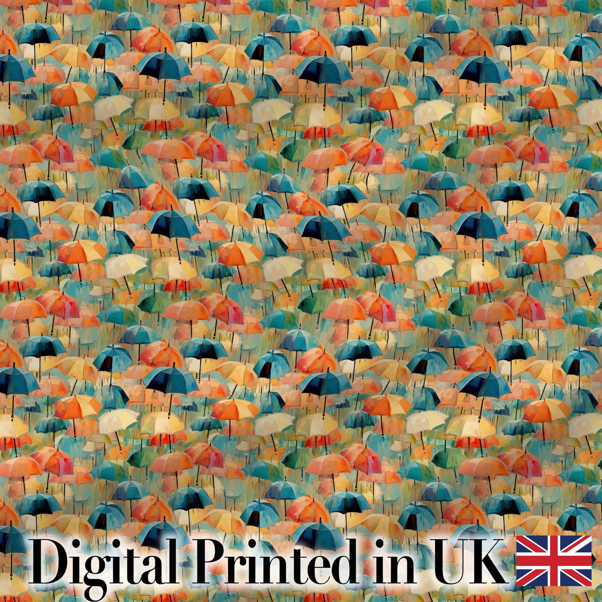 Painterly Umbrella Scene with Soft Blended Colors Seamless Pattern Digital Print Fabric by the Metre UK Sewing Quilting Textile