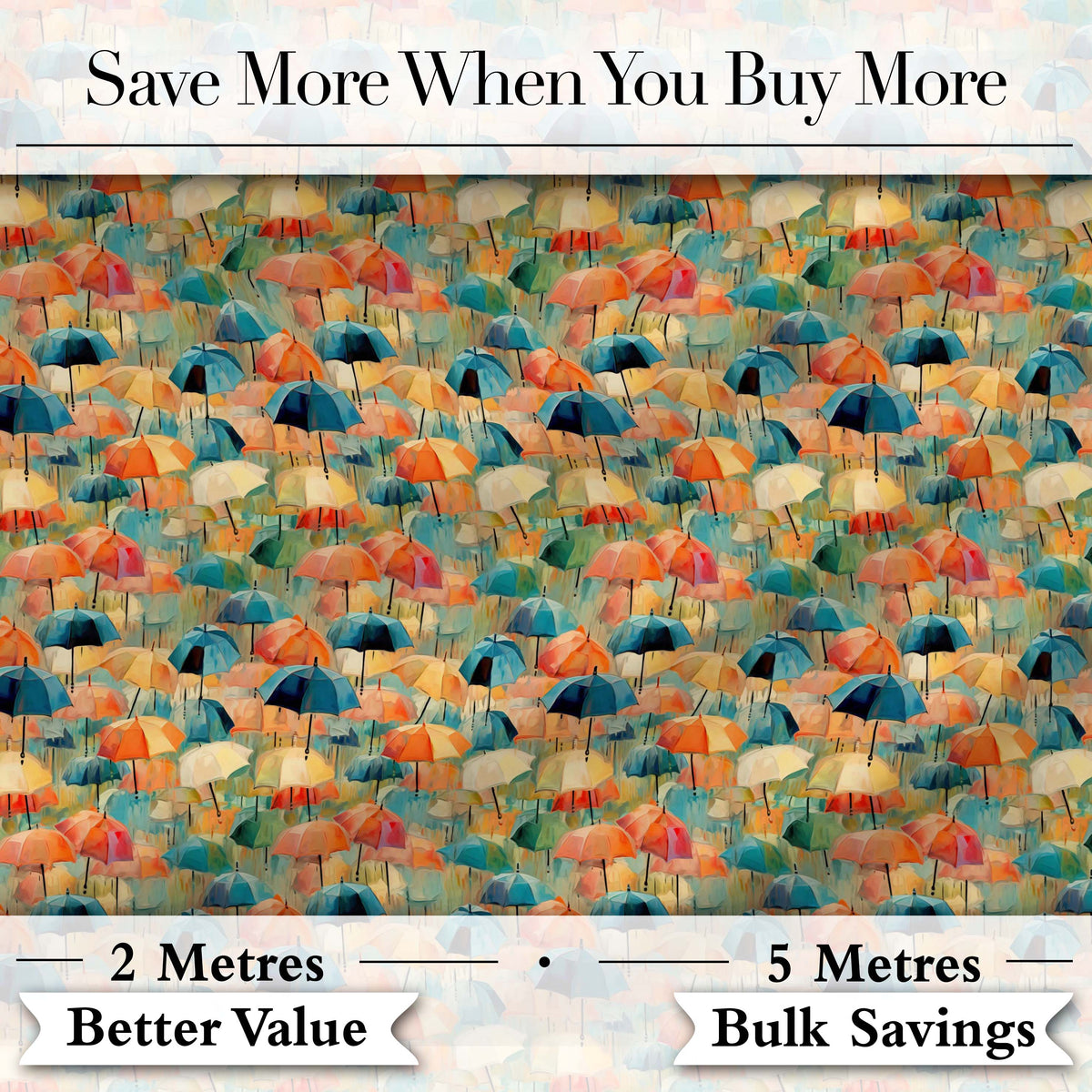 Painterly Umbrella Scene with Soft Blended Colors Seamless Pattern Digital Print Fabric by the Metre UK Sewing Quilting Textile
