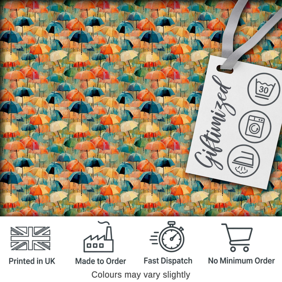 Painterly Umbrella Scene with Soft Blended Colors Seamless Pattern Digital Print Fabric by the Metre UK Sewing Quilting Textile