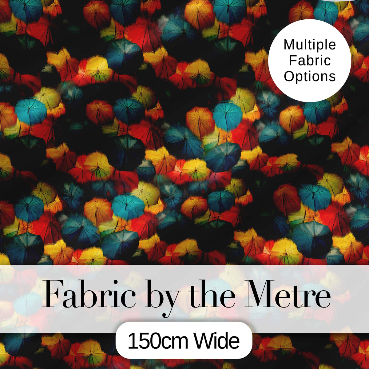 Vibrant Multicolor Umbrella Cluster with Deep Tones Seamless Pattern Digital Print Fabric by the Metre UK Sewing Quilting Textile