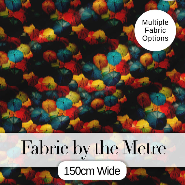 Vibrant Multicolor Umbrella Cluster with Deep Tones Seamless Pattern Digital Print Fabric by the Metre UK Sewing Quilting Textile