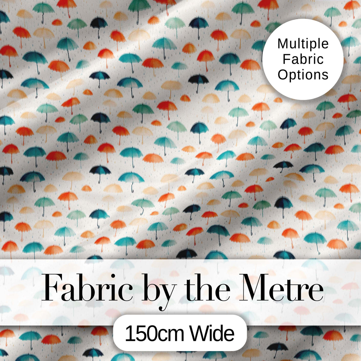 Minimal Umbrella Pattern in Soft Neutral and Teal Shades Seamless Pattern Digital Print Fabric by the Metre UK Sewing Quilting Textile