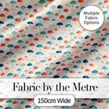 Minimal Umbrella Pattern in Soft Neutral and Teal Shades Seamless Pattern Digital Print Fabric by the Metre UK Sewing Quilting Textile