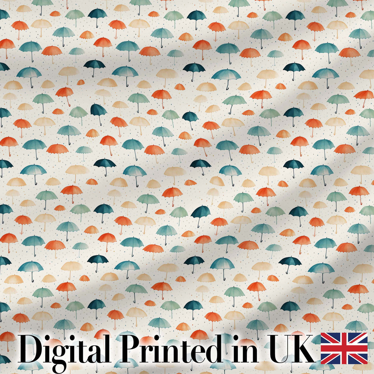 Minimal Umbrella Pattern in Soft Neutral and Teal Shades Seamless Pattern Digital Print Fabric by the Metre UK Sewing Quilting Textile