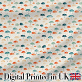 Minimal Umbrella Pattern in Soft Neutral and Teal Shades Seamless Pattern Digital Print Fabric by the Metre UK Sewing Quilting Textile