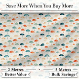 Minimal Umbrella Pattern in Soft Neutral and Teal Shades Seamless Pattern Digital Print Fabric by the Metre UK Sewing Quilting Textile