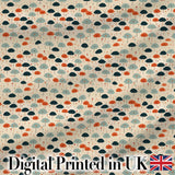 Small  Umbrellas in Teal and Orange on Cream Seamless Pattern Digital Print Fabric by the Metre UK Sewing Quilting Textile