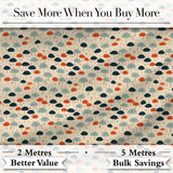 Small  Umbrellas in Teal and Orange on Cream Seamless Pattern Digital Print Fabric by the Metre UK Sewing Quilting Textile