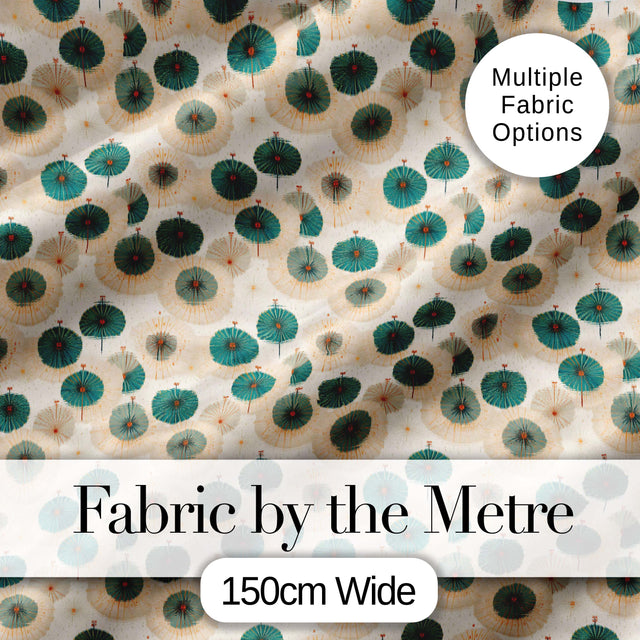 Vintage Paper Parasol Circles in Teal and Beige Seamless Pattern Digital Print Fabric by the Metre UK Sewing Quilting Textile
