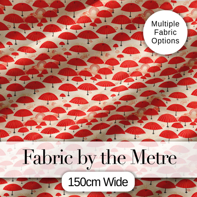 Traditional Red Asian Parasols with Decorative Motifs Seamless Pattern Digital Print Fabric by the Metre UK Sewing Quilting Textile