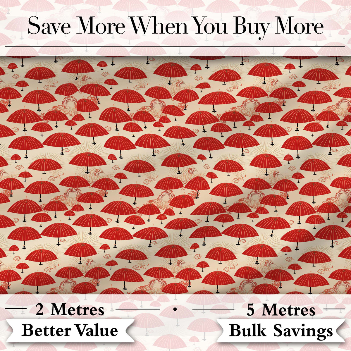 Traditional Red Asian Parasols with Decorative Motifs Seamless Pattern Digital Print Fabric by the Metre UK Sewing Quilting Textile