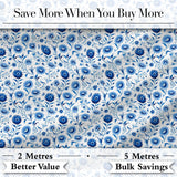 Classic Blue Folk Art Floral Pattern Seamless Pattern Digital Print Fabric by the Metre UK Sewing Quilting Textile