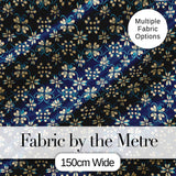 Dark Navy Floral with Beige Blossoms Seamless Pattern Digital Print Fabric by the Metre UK Sewing Quilting Textile