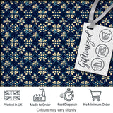 Dark Navy Floral with Beige Blossoms Seamless Pattern Digital Print Fabric by the Metre UK Sewing Quilting Textile
