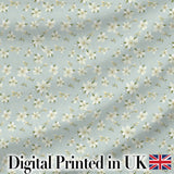 Delicate White Blossom Flowers on Soft Blue Seamless Pattern Digital Print Fabric by the Metre UK Sewing Quilting Textile