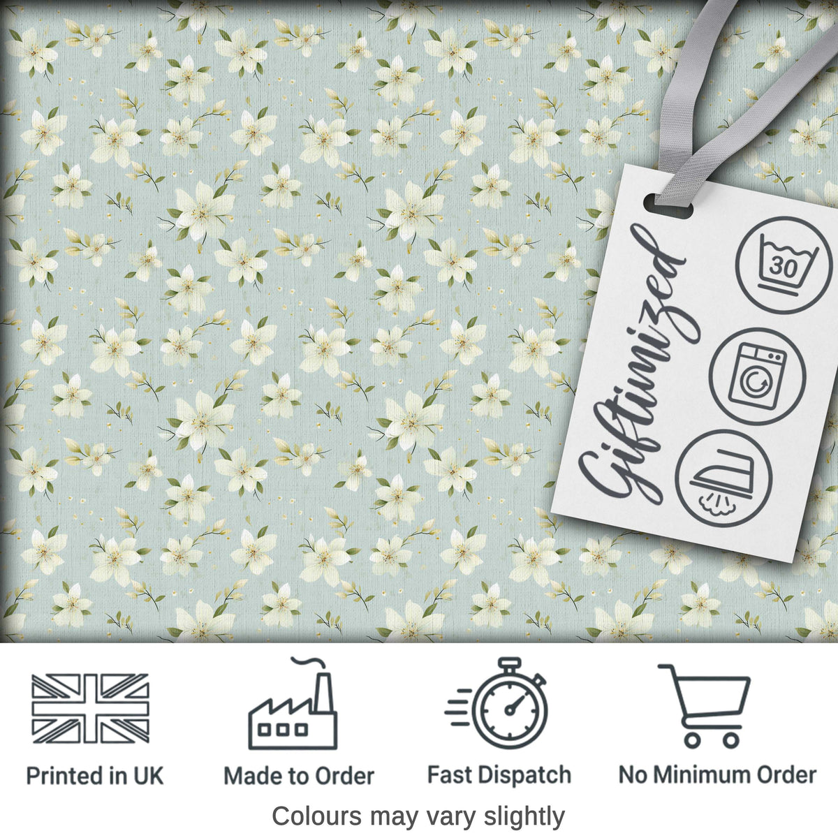 Delicate White Blossom Flowers on Soft Blue Seamless Pattern Digital Print Fabric by the Metre UK Sewing Quilting Textile