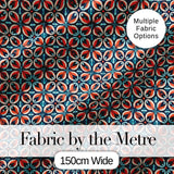 Geometric Floral Tile in Coral and Navy Seamless Pattern Digital Print Fabric by the Metre UK Sewing Quilting Textile