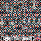 Geometric Floral Tile in Coral and Navy Seamless Pattern Digital Print Fabric by the Metre UK Sewing Quilting Textile