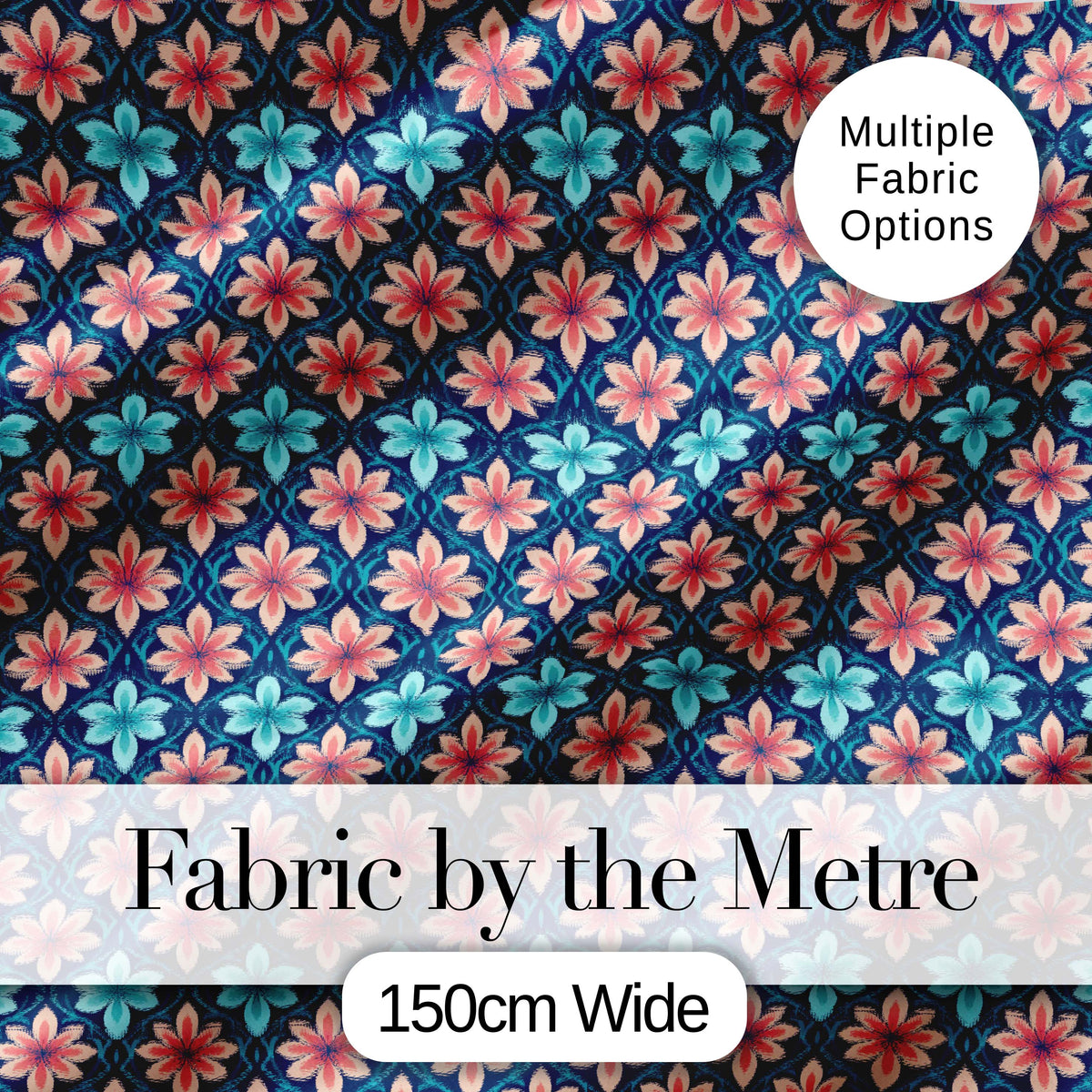 Stylish Peach and Teal Floral Lattice Seamless Pattern Digital Print Fabric by the Metre UK Sewing Quilting Textile