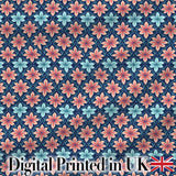Stylish Peach and Teal Floral Lattice Seamless Pattern Digital Print Fabric by the Metre UK Sewing Quilting Textile