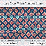 Stylish Peach and Teal Floral Lattice Seamless Pattern Digital Print Fabric by the Metre UK Sewing Quilting Textile