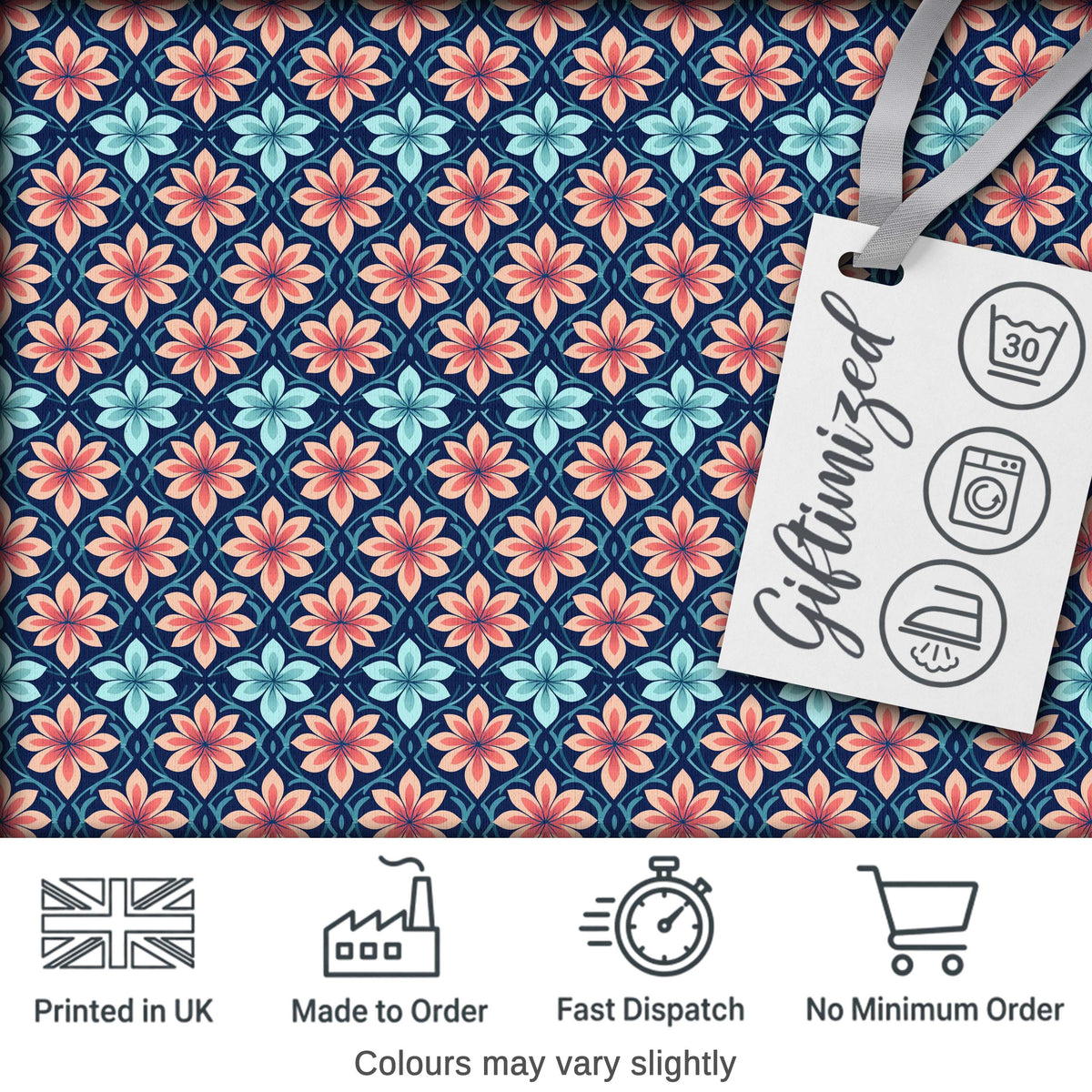 Stylish Peach and Teal Floral Lattice Seamless Pattern Digital Print Fabric by the Metre UK Sewing Quilting Textile