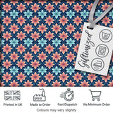 Stylish Peach and Teal Floral Lattice Seamless Pattern Digital Print Fabric by the Metre UK Sewing Quilting Textile