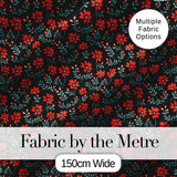 Bold Red Floral Sprigs on Dark Background Seamless Pattern Digital Print Fabric by the Metre UK Sewing Quilting Textile