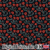 Bold Red Floral Sprigs on Dark Background Seamless Pattern Digital Print Fabric by the Metre UK Sewing Quilting Textile