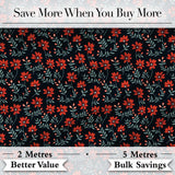 Bold Red Floral Sprigs on Dark Background Seamless Pattern Digital Print Fabric by the Metre UK Sewing Quilting Textile