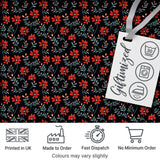 Bold Red Floral Sprigs on Dark Background Seamless Pattern Digital Print Fabric by the Metre UK Sewing Quilting Textile