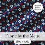 Navy Floral with White Blossoms and Red Berries Seamless Pattern Digital Print Fabric by the Metre UK Sewing Quilting Textile