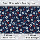 Navy Floral with White Blossoms and Red Berries Seamless Pattern Digital Print Fabric by the Metre UK Sewing Quilting Textile