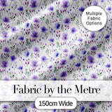 Purple Wildflowers and Delicate Botanical Stems Seamless Pattern Digital Print Fabric by the Metre UK Sewing Quilting Textile