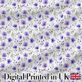 Purple Wildflowers and Delicate Botanical Stems Seamless Pattern Digital Print Fabric by the Metre UK Sewing Quilting Textile