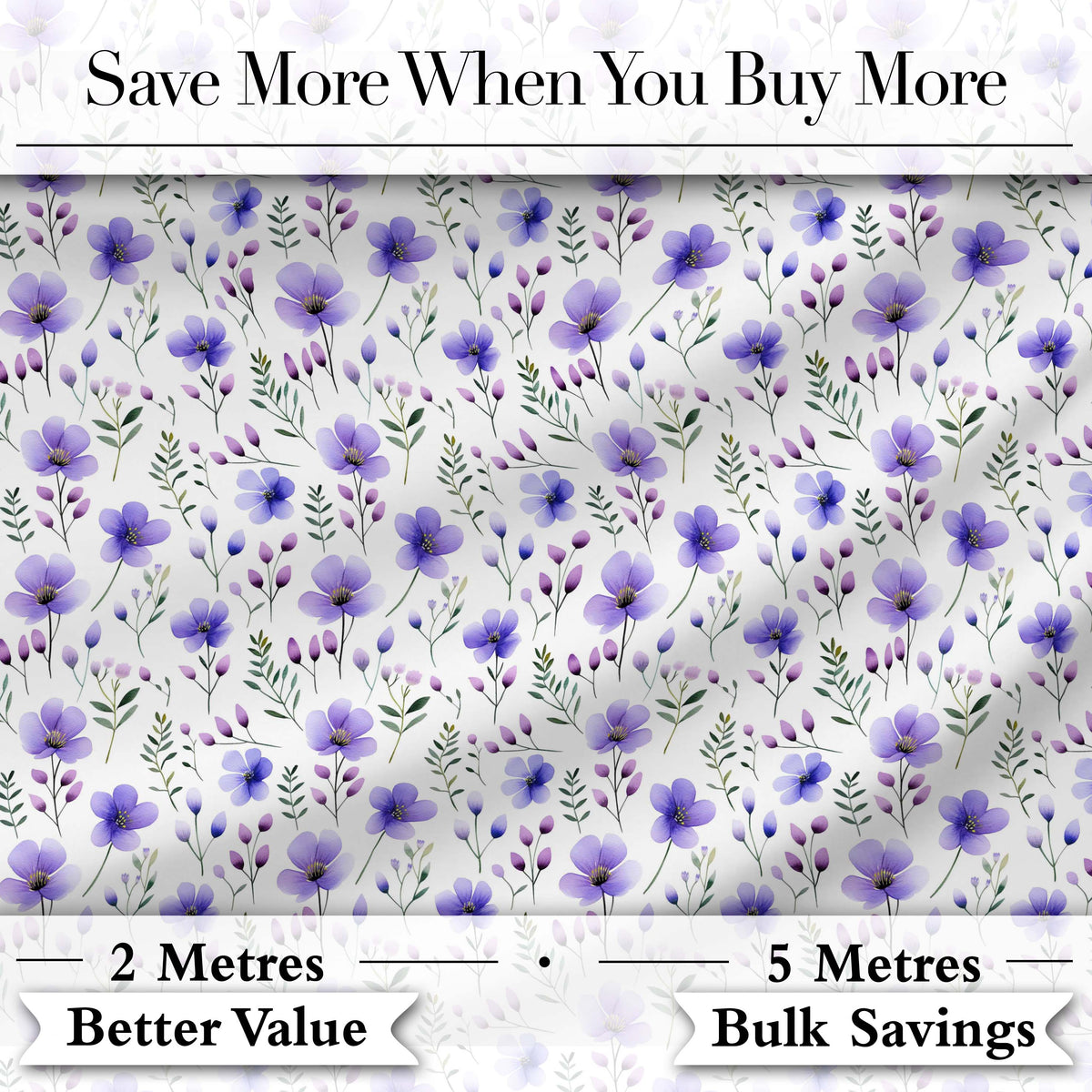 Purple Wildflowers and Delicate Botanical Stems Seamless Pattern Digital Print Fabric by the Metre UK Sewing Quilting Textile