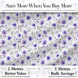 Purple Wildflowers and Delicate Botanical Stems Seamless Pattern Digital Print Fabric by the Metre UK Sewing Quilting Textile