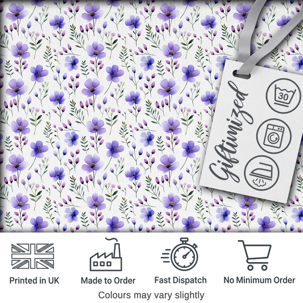 Purple Wildflowers and Delicate Botanical Stems Seamless Pattern Digital Print Fabric by the Metre UK Sewing Quilting Textile