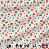 Coral Orange Floral Sprigs with Green Leaves Seamless Pattern Digital Print Fabric by the Metre UK Sewing Quilting Textile