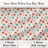 Coral Orange Floral Sprigs with Green Leaves Seamless Pattern Digital Print Fabric by the Metre UK Sewing Quilting Textile