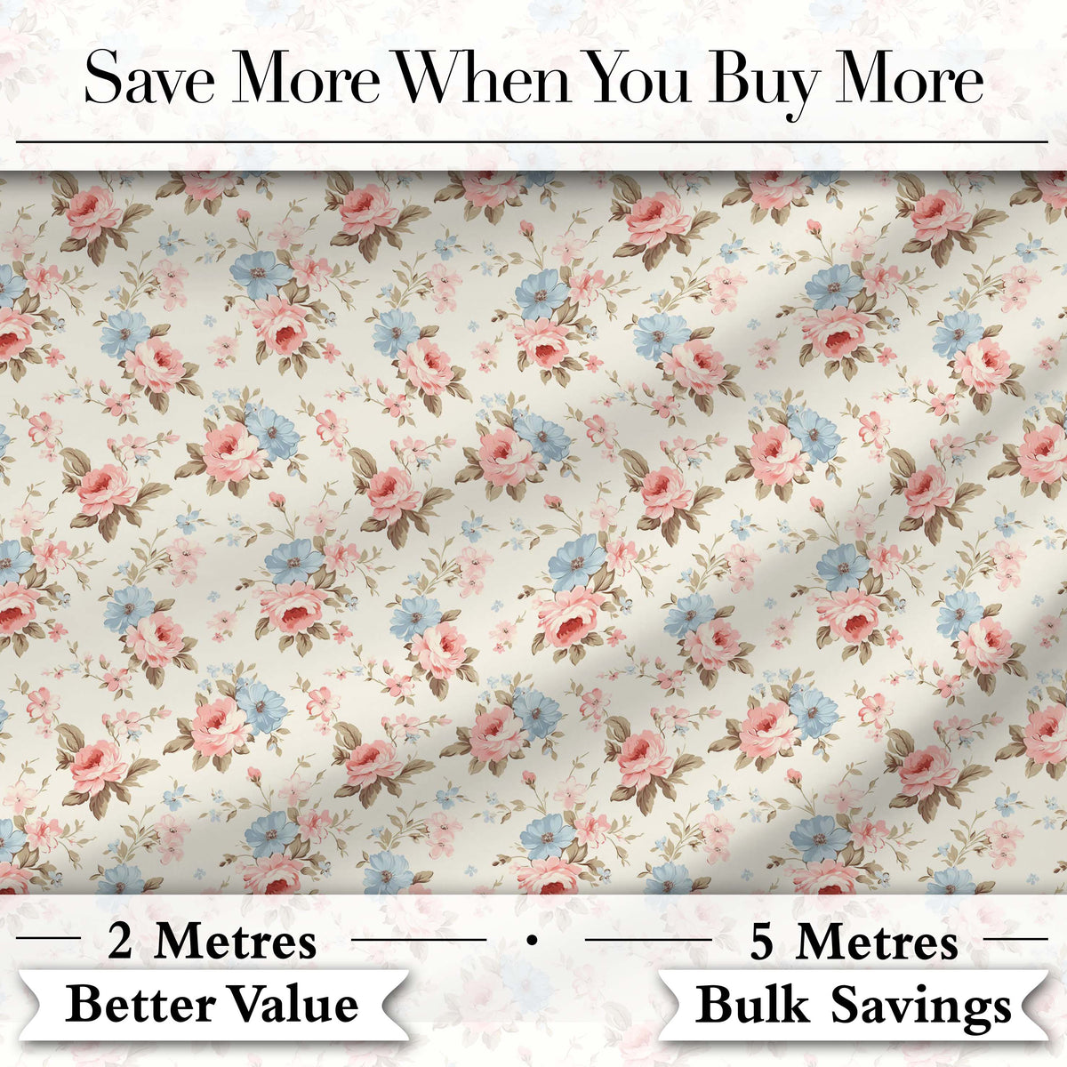 Vintage Pink and Blue Rose Garden Floral Seamless Pattern Digital Print Fabric by the Metre UK Sewing Quilting Textile
