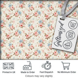 Vintage Pink and Blue Rose Garden Floral Seamless Pattern Digital Print Fabric by the Metre UK Sewing Quilting Textile