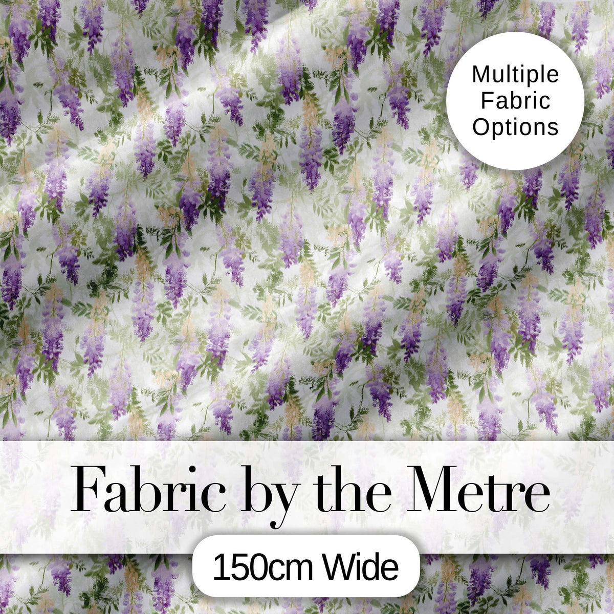 Light Pastel Wisteria Floral Vine Elegant Seamless Pattern Digital Print Fabric by the Metre UK Sewing Quilting Textile
