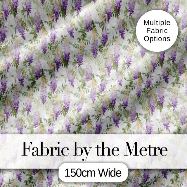 Light Pastel Wisteria Floral Vine Elegant Seamless Pattern Digital Print Fabric by the Metre UK Sewing Quilting Textile