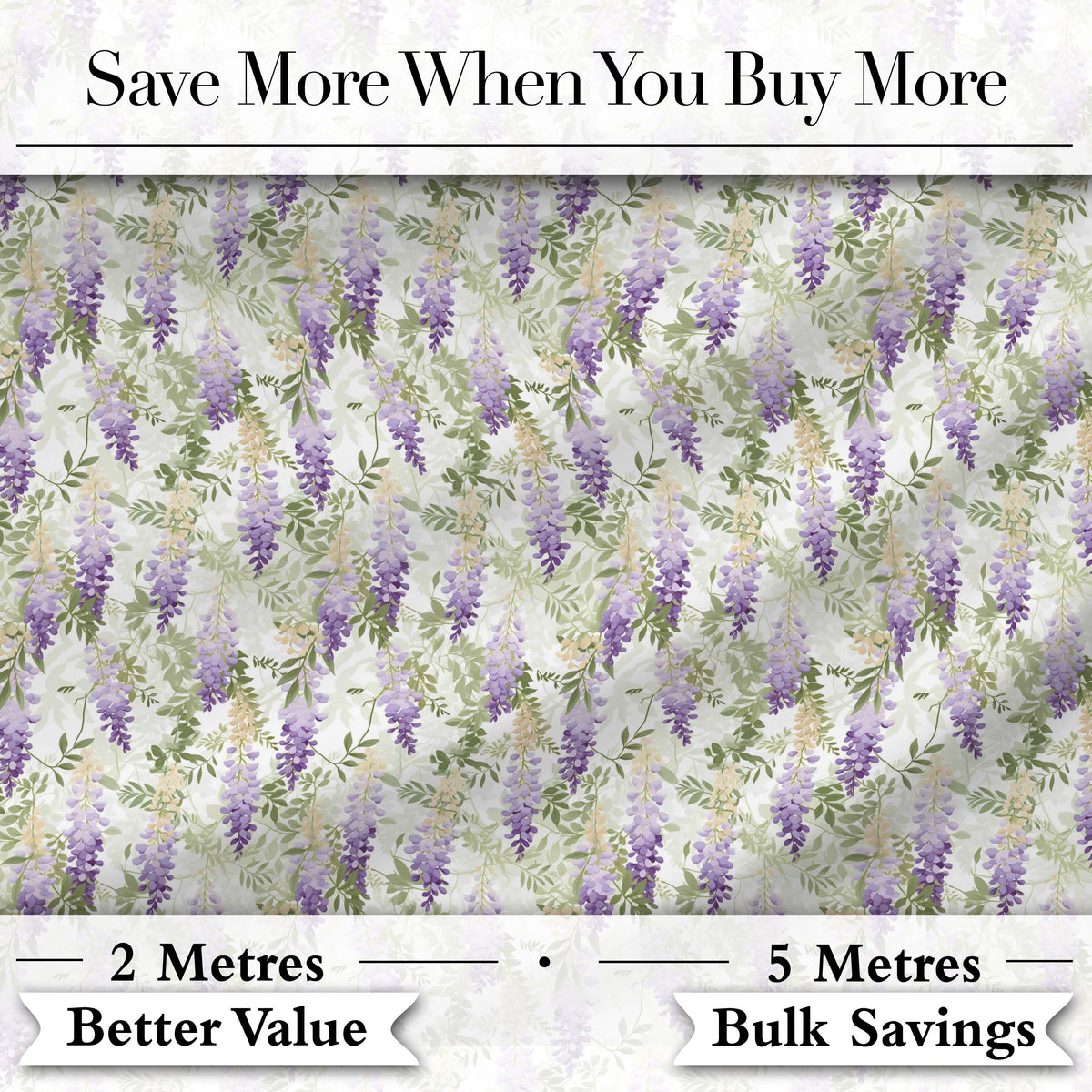Light Pastel Wisteria Floral Vine Elegant Seamless Pattern Digital Print Fabric by the Metre UK Sewing Quilting Textile