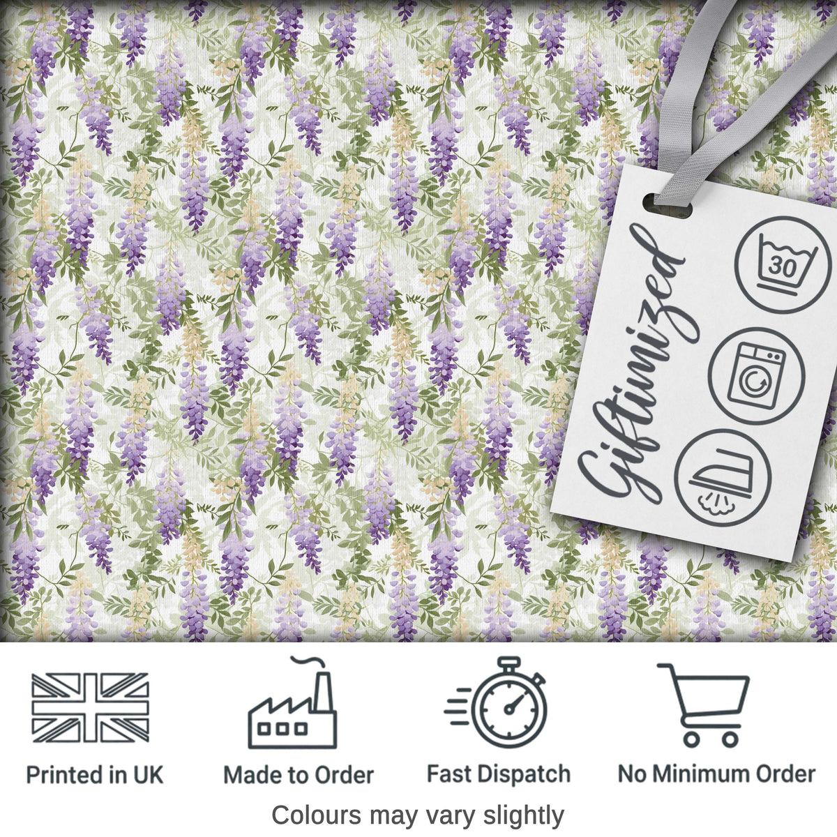 Light Pastel Wisteria Floral Vine Elegant Seamless Pattern Digital Print Fabric by the Metre UK Sewing Quilting Textile