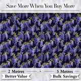 Rich Purple Wisteria on Dark Background Floral Seamless Pattern Digital Print Fabric by the Metre UK Sewing Quilting Textile